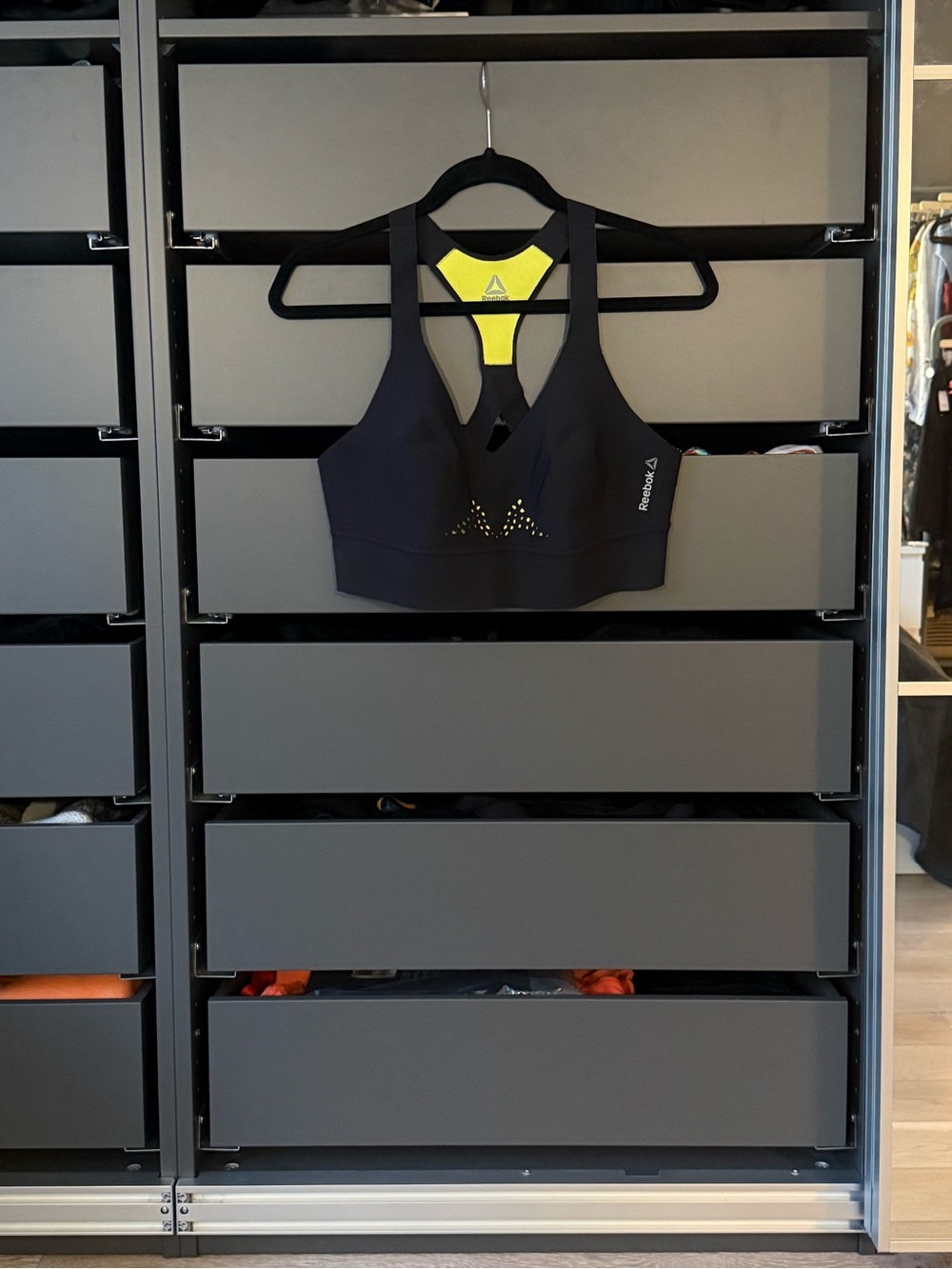Reebok Black Sports Bra with Neon Yellow Accents